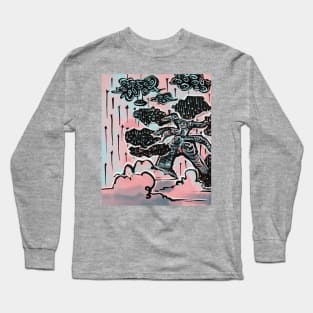 Enchanted Oak Aesthetic Tree Art - eyes in the clouds rain in the leaves Long Sleeve T-Shirt